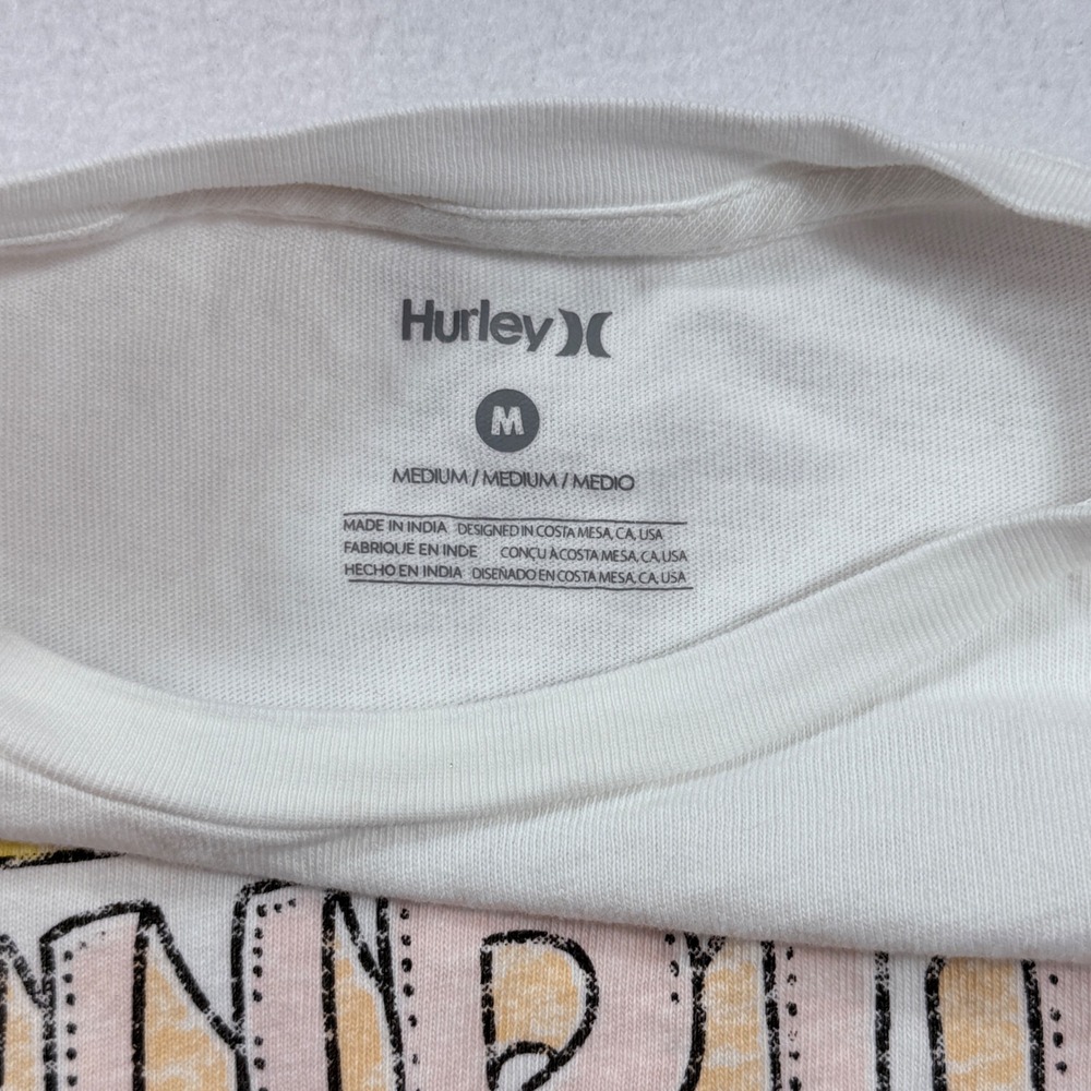 Hurley Graphic T-Shirt Womens Medium White Surf Palm Boxy Crop Top Boho Skater‎ - Picture 3 of 7